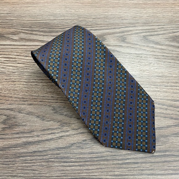 Givenchy Madder Gold & Navy Check Stripe Tie - Picture 1 of 7